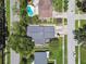 An aerial view that showcases a beautifully landscaped property and the surrounding neighborhood at 15722 Gardenside Ln, Tampa, FL 33624