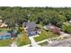 Aerial view showcases property with manicured lawn, modern exterior, paved walkway, and neighborhood at 1914 E Chelsea St, Tampa, FL 33610