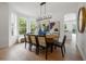 Elegant dining room featuring an oval table, modern lighting and floor to ceiling windows at 21108 Bircholm Ct, Land O Lakes, FL 34637