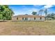Expansive backyard of beige single story home featuring an expansive lawn and a rear door at 2627 Hancock St, Plant City, FL 33563