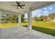 Covered patio with ceiling fan overlooking the lawn at 301 S Daniels St, Plant City, FL 33563