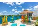 Charming rooftop deck with vibrant seating, tiki umbrellas, and outdoor bar for relaxing and entertaining at 6210 64Th N Way, Pinellas Park, FL 33781