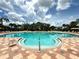 Bright pool with clear water, surrounded by lounge chairs, palm trees and blue skies with fluffy white clouds at 8222 Haven Harbour Way, Bradenton, FL 34212