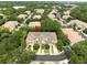 This aerial shot shows the beautiful townhome complex in a lush, wooded setting at 897 Lantern Way, Clearwater, FL 33765