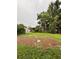 Lush backyard featuring mature trees, green space, and a distant view of a storage container at 114 N Arcturas Ave, Clearwater, FL 33765