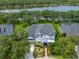An aerial view of a well-maintained, two-story home with lake access, surrounded by lush greenery and manicured lawns at 14617 Galt Lake Dr, Tampa, FL 33626