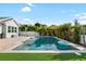 Inviting backyard pool featuring a brick patio, surrounded by lush tropical landscaping at 15415 Otto Rd, Tampa, FL 33624