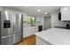 Kitchen showcasing stainless steel appliances, white cabinetry, and modern design elements at 3062 Eastland Blvd # 308, Clearwater, FL 33761