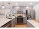 Close-up of a well-equipped kitchen featuring grey cabinetry, stainless steel appliances, and elegant countertops at 5690 82Nd N Ter, Pinellas Park, FL 33781