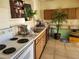Practical kitchen featuring vintage appliances, wooden cabinets, a double basin sink, and plant decorations at 6818 59Th St, N., Pinellas Park, FL 33781
