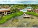 Beautiful lakefront condo community featuring a pool, pier, and lush landscaping at 10196 Seminole Island Dr, Largo, FL 33773