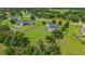 Aerial view of homes in a rural neighborhood, each with large lots, mature trees, and fenced yards at 10510 Lithia Estates Dr, Lithia, FL 33547