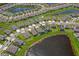 Aerial view of a neighborhood highlighting the pond and backyard pools at 11714 Tetrafin Dr, Riverview, FL 33579