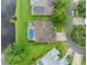 An aerial view showcases a private backyard pool, lush green lawn, and serene lakefront property at 12439 Bristol Commons Cir, Tampa, FL 33626