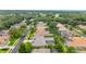 A stunning aerial view of a quiet residential street featuring lovely homes with well-manicured lawns at 1553 Canopy Oaks Blvd, Palm Harbor, FL 34683