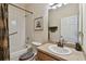 Functional bathroom featuring a bathtub with shower and a single sink vanity at 20244 Merry Oak Ave, Tampa, FL 33647
