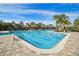 A luxurious swimming pool with palm trees and lounge chairs under a bright blue sky, great for community recreation and relaxation at 20244 Merry Oak Ave, Tampa, FL 33647