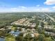 Expansive aerial view of a lush residential neighborhood featuring mature trees and well-maintained homes under a blue sky at 3037 Crest Dr, Clearwater, FL 33759