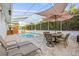 A relaxing outdoor space with a pool, dining area, and lounge chairs, perfect for entertaining at 417 Manor Blvd, Palm Harbor, FL 34683