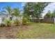 A spacious, green backyard with lush tropical palm trees, and a well-manicured lawn at 4300 Maple Ne St, St Petersburg, FL 33703