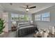 Bedroom featuring light wood floors, two large windows and a ceiling fan at 4518 Helena Ne St, St Petersburg, FL 33703