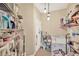 Pantry with hanging lights and storage shelves; appliances and other household goods are visible at 5806 Tulip Flower Dr, Riverview, FL 33578