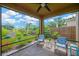 Cozy screened-in patio with garden view, seating, and a ceiling fan at 5806 Tulip Flower Dr, Riverview, FL 33578