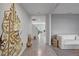 Entryway featuring gray walls, tile floors, tasteful decor, and view of the modern furniture at 7737 Rosewood Garden Loop, Tampa, FL 33637