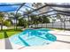 A stunning view of the custom pool inside the screened-in lanai, ideal for relaxing and entertaining at 12106 Clearbrook Ct, Riverview, FL 33569