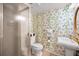 Charming bathroom with stand alone sink and shower at 1340 Gulf Blvd # 8C, Clearwater Beach, FL 33767