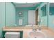 Bathroom features a spacious mirror, clean white sink, and light teal walls at 23075 Hayman Rd, Brooksville, FL 34602