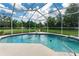 Screened-in pool with clear blue water, patio and view of large backyard at 23075 Hayman Rd, Brooksville, FL 34602