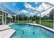 Enclosed screened pool with view to backyard and patio at 23075 Hayman Rd, Brooksville, FL 34602