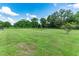 Expansive green yard with mature trees and a fence in the background at 23075 Hayman Rd, Brooksville, FL 34602