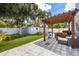 Expansive backyard with lush artificial turf, stylish patio, pergola, a shed, and plenty of room for outdoor enjoyment at 400 53Rd N St, St Petersburg, FL 33710