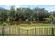 The property's backyard features a pond, black iron fencing, and trees at 4639 Cabbage Palm Dr, Valrico, FL 33596