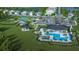 Aerial view of community amenities: pool, playground, basketball court, and parking nestled in lush landscaping at 5719 Silverside Pine Ct, Lakewood Ranch, FL 34211