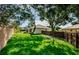 Expansive backyard featuring well-maintained lawn, mature trees, and a screened patio, ideal for outdoor living at 8604 Herons Cove Pl, Tampa, FL 33647