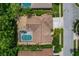 An aerial view shows a home with a screened pool area, showcasing a desirable outdoor amenity at 1046 Middlesex Dr, New Port Richey, FL 34655