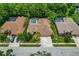 An aerial view displays the home and surrounding neighborhood, with well-manicured lawns and lush trees at 1046 Middlesex Dr, New Port Richey, FL 34655