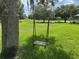 Picturesque backyard featuring mature trees and a rustic swing, inviting outdoor relaxation and enjoyment at 1353 El Pardo Dr, Trinity, FL 34655