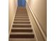 Carpeted staircase with white railing leading to the upper level, providing a comfortable and safe transition at 1353 El Pardo Dr, Trinity, FL 34655