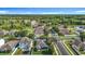 An aerial view of a suburban neighborhood showcases well-maintained homes, green lawns and mature trees at 18339 Fish Loop, Land O Lakes, FL 34638