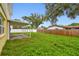 Spacious backyard featuring a covered patio and a mix of wood and white fencing at 1972 Lansing Dr, Clearwater, FL 33763