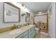 Bright bathroom with double sinks, decorative mirrors, and a tub-shower combination at 2119 Broadway View Ave, Brandon, FL 33510