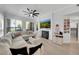 Bright living room featuring a comfortable sectional couch, fireplace, and large windows at 3127 W Sligh Ave # 101C, Tampa, FL 33614