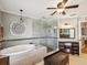 Spacious bathroom with a soaking tub, glass shower, vanity, and designer tile work for a relaxing experience at 5604 Pine Bay Dr, Tampa, FL 33625