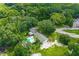 Aerial view of property showcasing spacious grounds, pool, and mature landscaping at 820 Crenshaw Lake Rd, Lutz, FL 33548
