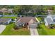Beautiful aerial shot of a well-maintained home with a lush green lawn, and a private backyard pool at 12405 Pathway Ct, Riverview, FL 33569