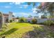 Well-maintained backyard featuring lush green grass, privacy fence, and colorful shrubbery, perfect for outdoor activities at 12405 Pathway Ct, Riverview, FL 33569
